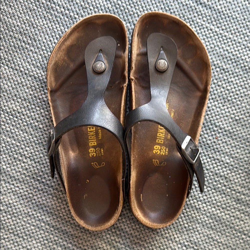 Birkenstock Black and Brown Leather Sandals